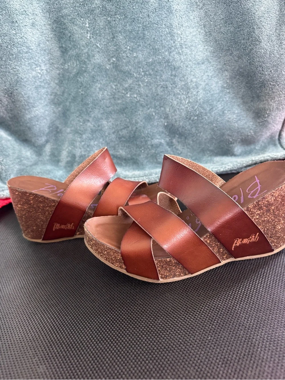 Women's Brown Crisscross Leather Wedge Sandals
